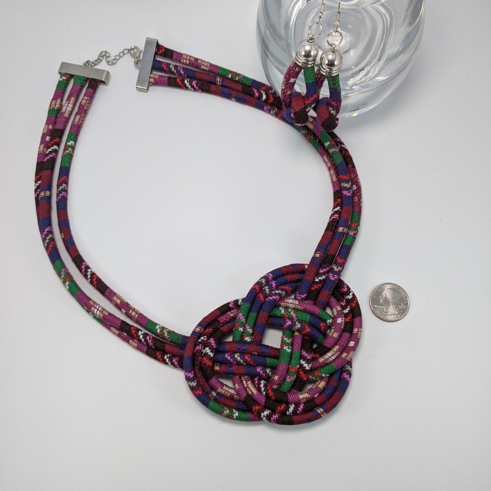 Ethnic Statementent Necklace Mayan Fabric - Picture 5 of 8